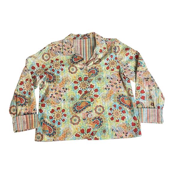 Reversible Double-Sided Blouse Jacket Abalone Buttons Paisley & Stripe M - Picture 3 of 9